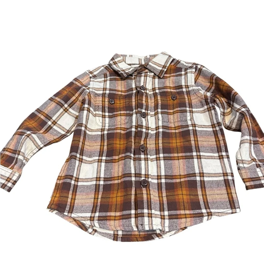 The Children's Place Brown‎ & Cream Plaid Button-Down Shirt